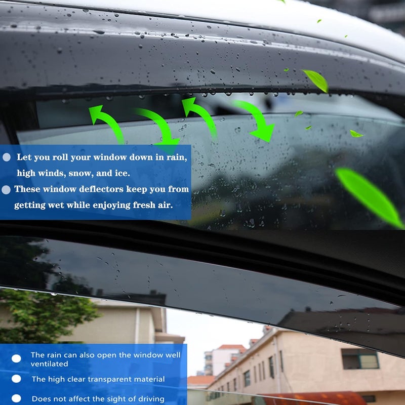 TONOYTIM Wind Deflectors for Nissan Rogue 2014 2015 2016 2017 2018 2019 2020,Front & Rear Window Visors Rain Guards - 4 Piece Set, Dark Smoke Tint,Tape-On Installation, No Drilling Required - Image 4